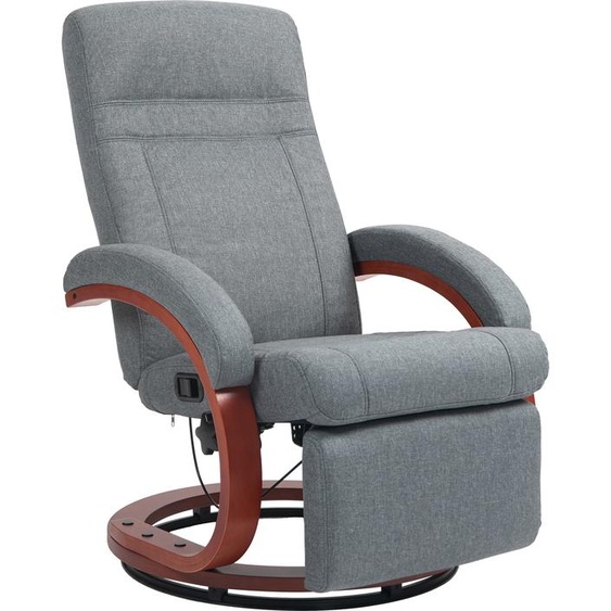 HOMCOM Fauteuil de relaxation Fauteuil TV avec fonction chaise longue, accoudoir en bois, fauteuil de relaxation pivotant Fauteuil TV avec dossier réglable, chaise longue, tissu, gris