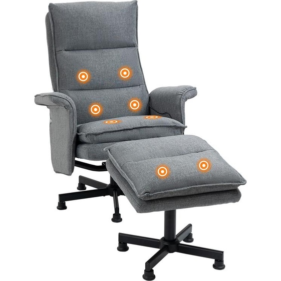 HOMCOM Fauteuil massant électrique relaxant avec repose-pieds et télécommande 8 zones de massage tissu imitation lin 78 x 93 x 99 cm gris