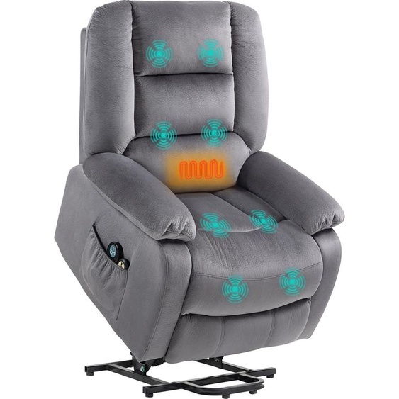 Fauteuil TV HOMCOM avec aide au lever, fonctions chauffante et massage, gris foncé
