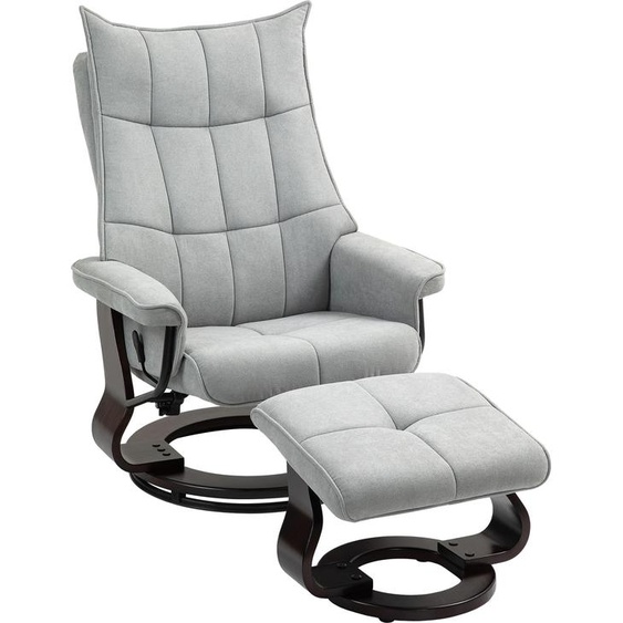 HOMCOM Fauteuil relax avec pouf, pivotant Fauteuil TV avec fonction chaise longue, fonction bascule, fauteuil inclinable avec dossier haut à double épaisseur, aspect velours, pour salon, chambre à coucher, gris