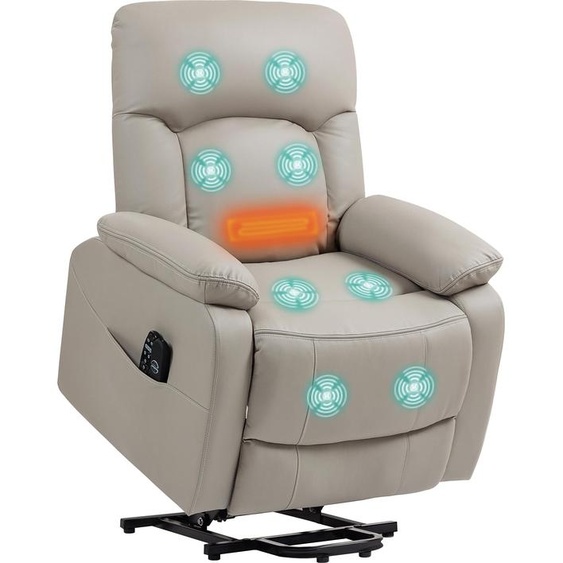 HOMCOM Fauteuil releveur électrique avec fonction massage et chauffage, fauteuil relax électrique, dossier inclinable, ports USB, télécommande, coussin à ressorts, repose-pied et poche latérale, gris