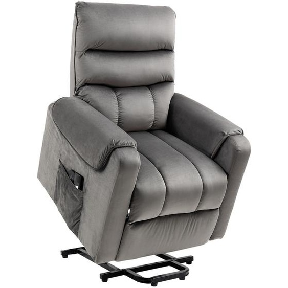 HOMCOM Fauteuil releveur fauteuil de relaxation électrique massant inclinable structure en acier revêtement en velours avec repose-pied 2 télécommandes pochette latérale 79 x 97 x 103 cm gris