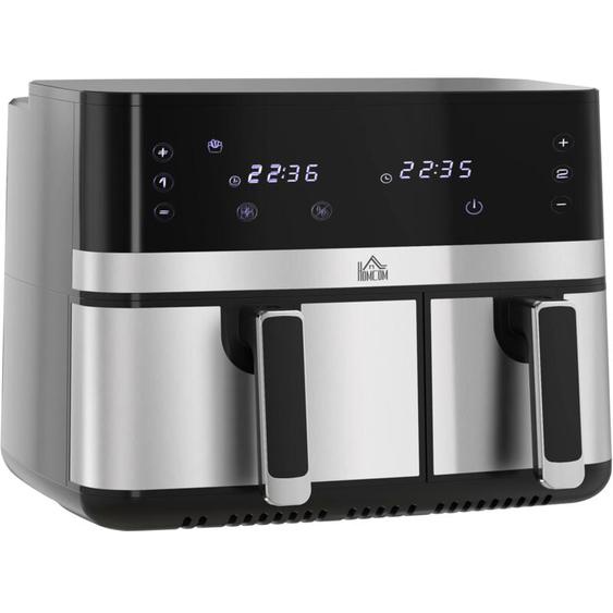 Homcom - Friteuse à air 2700W - air fryer - double compartiment 8,5L - 8 programmes, température réglable, timer, 2 paniers - noir