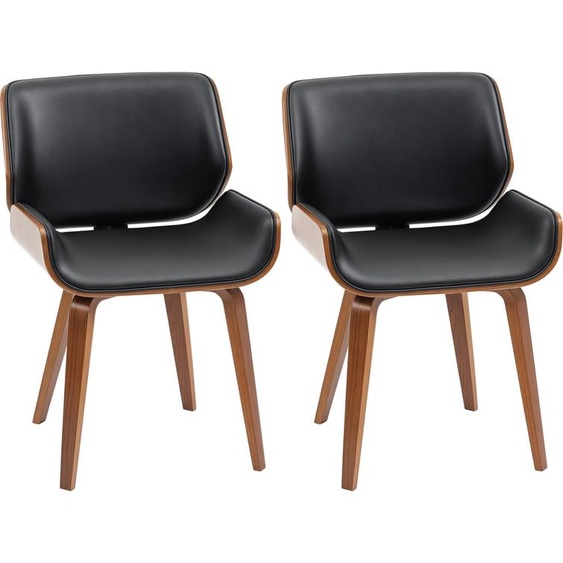 HOMCOM Lot de 2 chaises de salle à manger style vintage assise revêtement synthétique noir et pieds en bois