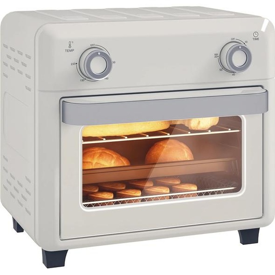 HOMCOM Mini four à air chaud 10L, four à chaleur tournante 1000W friteuse sans huile minuterie 60 min avec température réglable 80°C-230°C, plaque & grille de cuisson inclus, crème