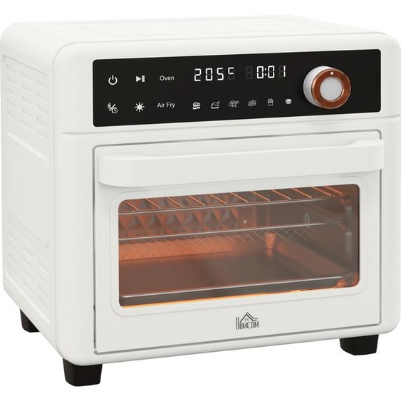 HOMCOM Mini Four électrique Friteuse à air 2 en 1 Capacité 13L Four Grille-pain 1200W avec 12 modes de chauffage Minuterie et température réglable Crème