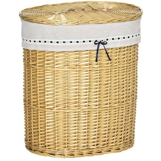 HOMCOM Panier à Linge en Osier, Panier à Linge avec Sac à Linge et Couvercle, Naturel, 100L 51 x 38 x 57 cm