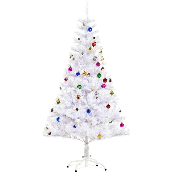 HOMCOM Sapin Arbre de Noël Artificiel Blanc 150 cm 680 Branches avec Nombreux Accessoires variés