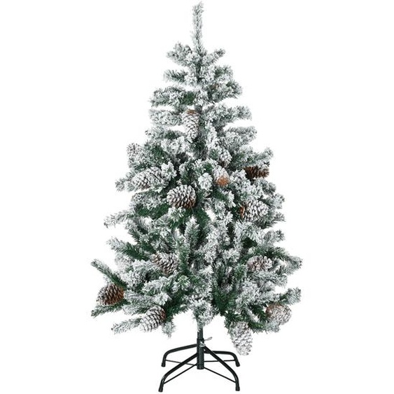 HOMCOM Sapin de Noël artificiel 120 cm avec 28 pommes de pin arbre de Noël 269 branches enneigées support en acier socle pliable vert