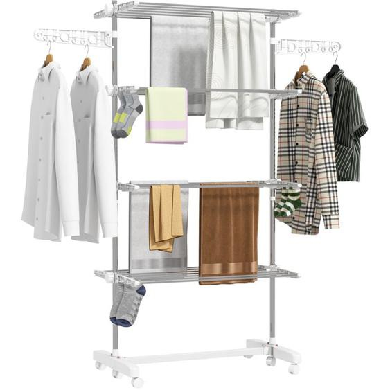 Homcom - Séchoir à linge étendoir pliable ailes latérales sur 4 niveaux