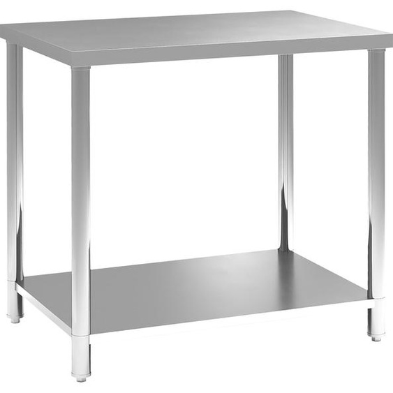 HOMCOM Table de travail à 2 étagères, établi datelier en acier inoxydable, plan de travail pour atelier, garage, hangar, charge 100 kg, 90 x 60 x 86 cm, argenté
