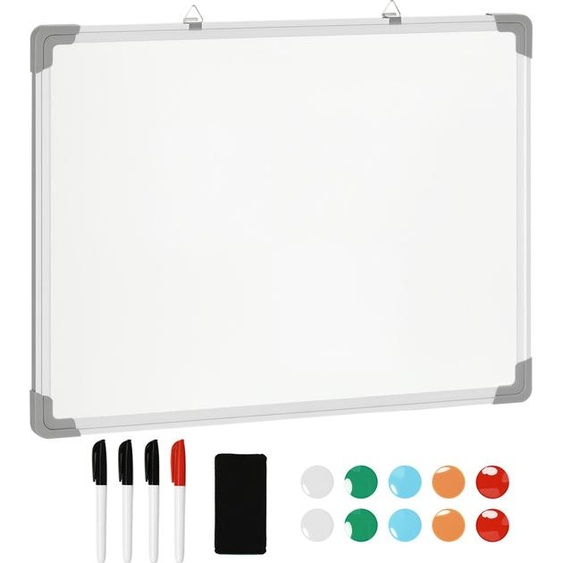 HOMCOM Tableau blanc magnétique cadre aluminium 60 x 45 cm avec feutres, effaceur et aimants