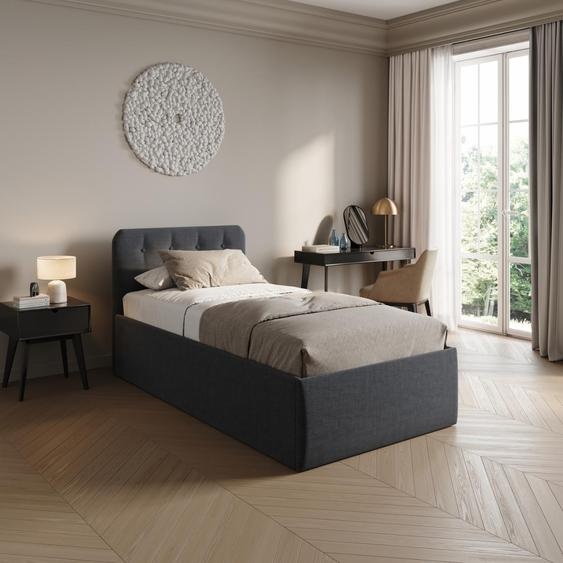 Home Collective Lit rembourré 100x200 cm Lit double avec sommier à lattes réglable & coffre de lit, matelas à ressorts H2, tête de lit rembourrée, fabriqué en Allemagne | Anthracite