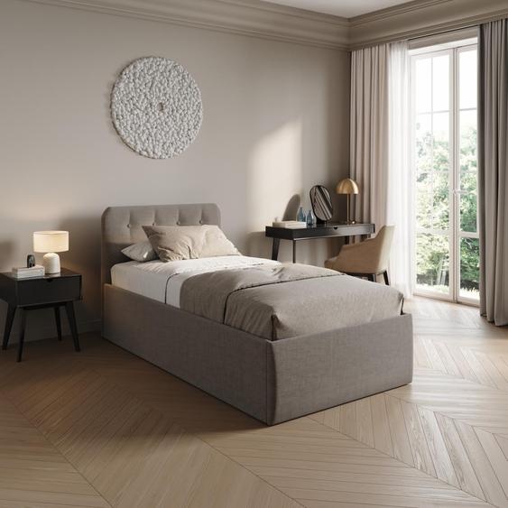 Home Collective Lit rembourré 100x200 cm Lit double avec sommier à lattes réglable & coffre de lit, matelas à ressorts H2, tête de lit rembourrée, fabriqué en Allemagne | Beige