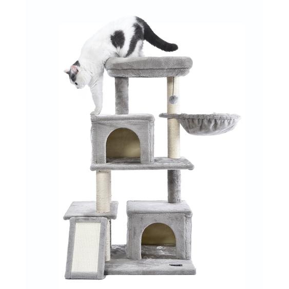 HOME DELUXE - Arbre à chat RUBY - Couleur : gris, dimensions : 100 x 49 x 49 cm, matériau : polyester, sisal, structure : MDF I Arbre à chat Poteau à griffer Tronc à griffer