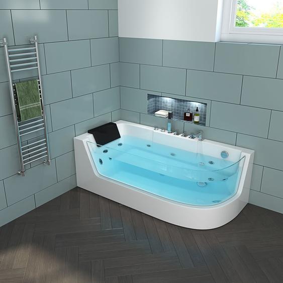 HOME DELUXE - Baignoire à hydromassage - CARICA droite blanche avec chauffage et massage - Dimensions : 170 x 80 x 59 cm I Baignoire dangle, baignoire dintérieur