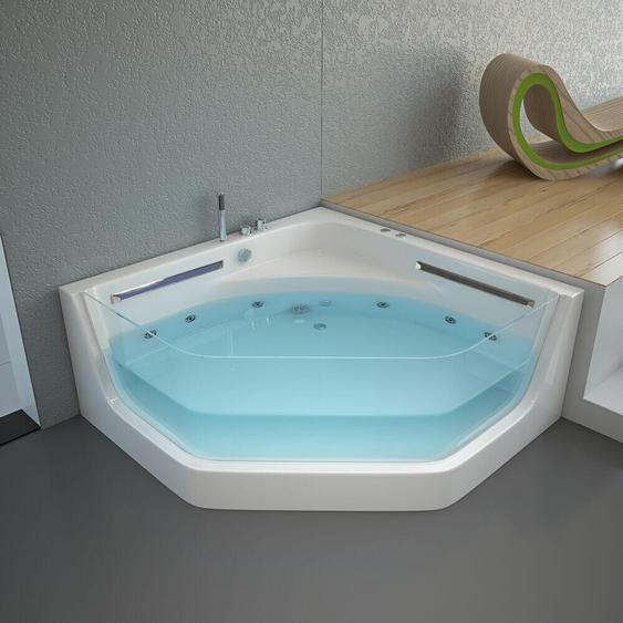 HOME DELUXE - Baignoire à hydromassage - PACIFICO blanc avec luminothérapie et massage - Dimensions 150 x 150 x 55 cm I Baignoire dangle, Indoor, 2 personnes