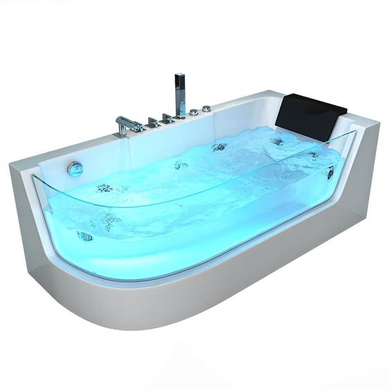 HOME DELUXE - Baignoire balnéo - CARICA gauche blanche avec chauffage et massage - Dimensions : 170 x 80 x 59 cm I Baignoire dangle, baignoire dintérieur
