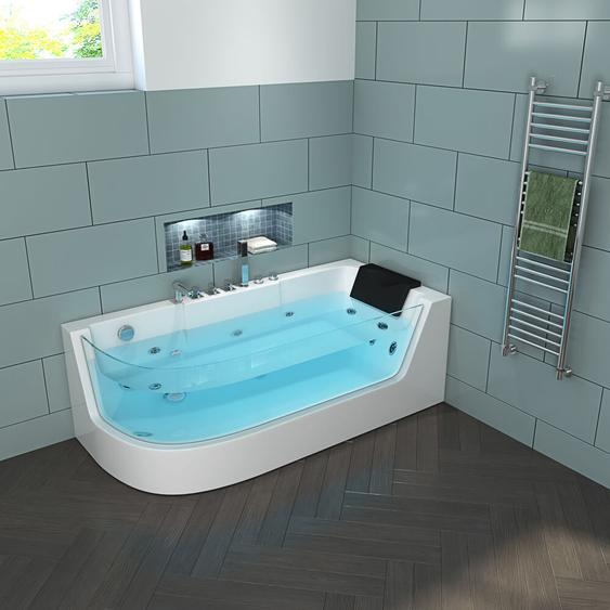 HOME DELUXE - Baignoire avec hydromassage - CARICA gauche blanc avec chauffage et massage - Dimensions : 170 x 80 x 59 cm I Baignoire dangle, baignoire dintérieur