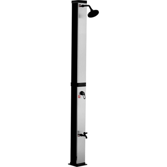 Home Deluxe - Douche solaire OLYMP - Réservoir deau de 40 l, douche de pied intégrée, PVC, nickel brossé / noir, montage facile I Douche de jardin Douche extérieure Douche solaire Jardin Douche solaire PVC Douche dété