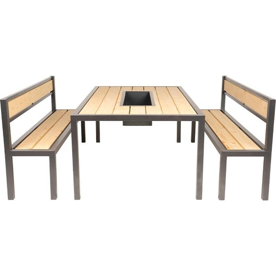 HOME DELUXE - Salon de jardin NAXOS - 200 x 76 x 114 cm, matériau : acier, mélèze de Sibérie, 3 pièces - 1 table, 2 bancs I Salon de jardin Ensemble de jardin