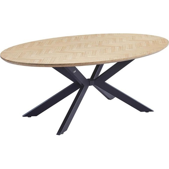 Home Deluxe - Ensemble de table à manger AVENTIS avec 4 chaises IKALO brun clair - Couleur : Fishbone Oak, Dimensions : 200 x 76 x 100 cm, Pied en étoile, Ovale I Ensemble de table à rallonges Meuble de salle à manger
