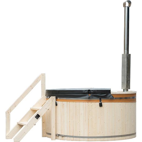 HOME DELUXE - Hot Tub SKANDI - taille L,  210 cm, hauteur extérieure 100 cm, épicéa nordique, avec couverture, escalier et poêle I Baignoire nordique Baignoire balnéo Jacuzzi