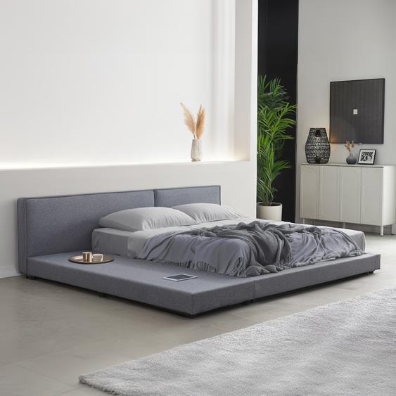 HOME DELUXE Lit avec rangement GALAXIS - Gris 140 x 200 cm - sommier à lattes inclus|lit design à hauteur du sol, lit familial, lit double, lit futon