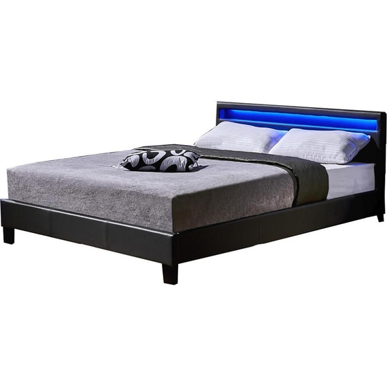 HOME DELUXE - Lit LED ASTRO - Gris foncé, 180 x 200 cm - matelas et sommier à lattes inclus I Lit rembourré design avec éclairage inclus