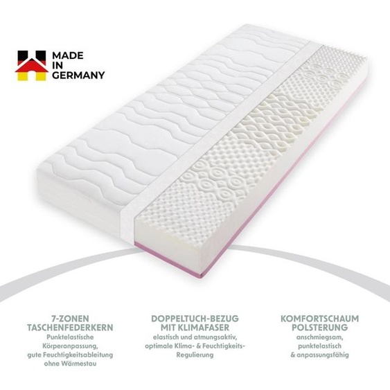HOME DELUXE - Matelas à ressorts ensachés TOUCH - 140 x 200 cm, H3/H4, hauteur totale : 20 cm, 7 zones de couchage, housse lavable I Matelas pour personnes allergiques TFK Matelas