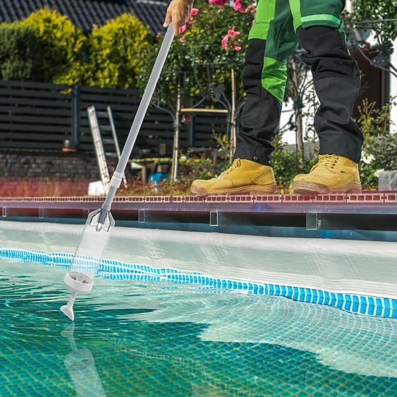 HOME DELUXE Poolsauger mit Teleskopstange EASY - Weiß | Handpoolsauger, Poolreiniger, handlicher Poolsauger, Poolsauger für kleine Pools, effizienter Poolreiniger, kabelloser Handpoolsauger, Poolpflege, leicht zu bedienender Poolsauger, Akku