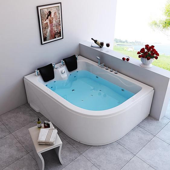 HOME DELUXE - Whirlpool - BLUE OCEAN XL droite, blanc, dimensions : 180 x 120 x 65 cm - avec coussin pour la nuque, robinetterie et pompe à eau I Whirlpool pour 2 personnes, Indoor SPA, baignoire dangle