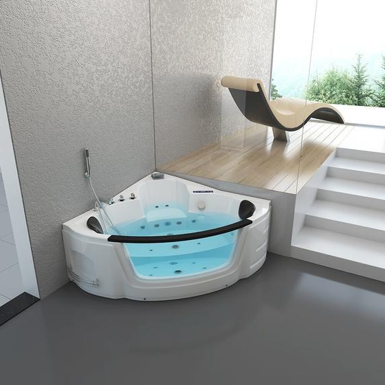 HOME DELUXE - Whirlpool - Laguna L Mini - Blanc, Dimensions : 135x135x65cm, incl. radio, chauffage et luminothérapie I Baignoire dangle pour 2 personnes, Baignoire dintérieur