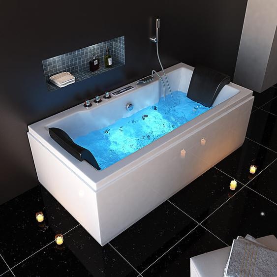 HOME DELUXE - Whirlpool - LAGUNA M PURE - Blanc, dimensions : 180 x 90 x 55 cm - avec radio, chauffage et luminothérapie I Baignoire balnéo pour 2 personnes, baignoire dintérieur