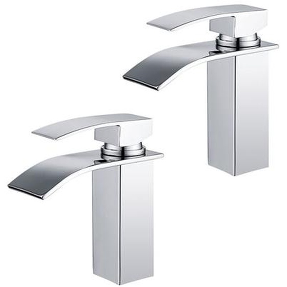 Homelody - 2x Robinets Salle de Bain Cascade Mitigeur de Lavabo en Acier Inox Robinet à Deux Voies Chromé Design Moderne