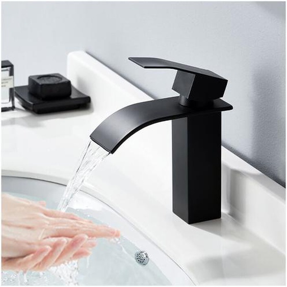 Homelody - Robinet Salle de Bain Cascade Mitigeur de Lavabo en Acier Inox Noir Robinet de Lavabo Monotrou à Deux Voies Design Moderne