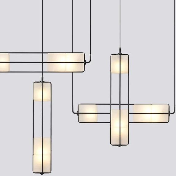 HomeLover Art déco longue bande marbre verre suspension lampe ligne métallique lampe rectangulaire pour hôtel Hall salle à manger cuisine