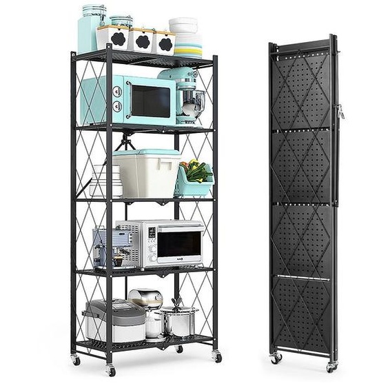 HomeMiYN Étagère pliante Étagère métallique lourde 5 niveaux 71x34x159cm Noir