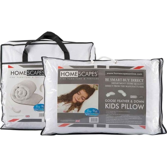 HOMESCAPES Ensemble pour lit denfant – Couette toutes saisons 120 x 150 cm et oreiller 40 x 60 cm – Plumes et duvet