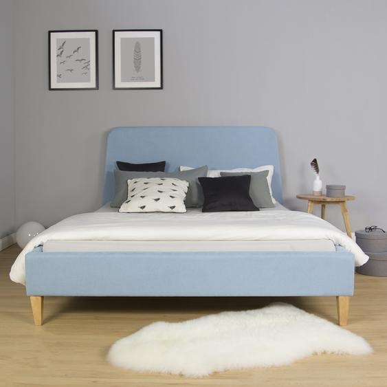 Homestyle4u Lit rembourré 140 x 200 cm Cadre de lit avec sommier à lattes Dossier bleu
