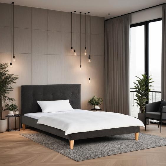 Homestyle4u Lit rembourré 140x200 cm avec sommier à lattes Lit double avec dossier Velours Anthracite