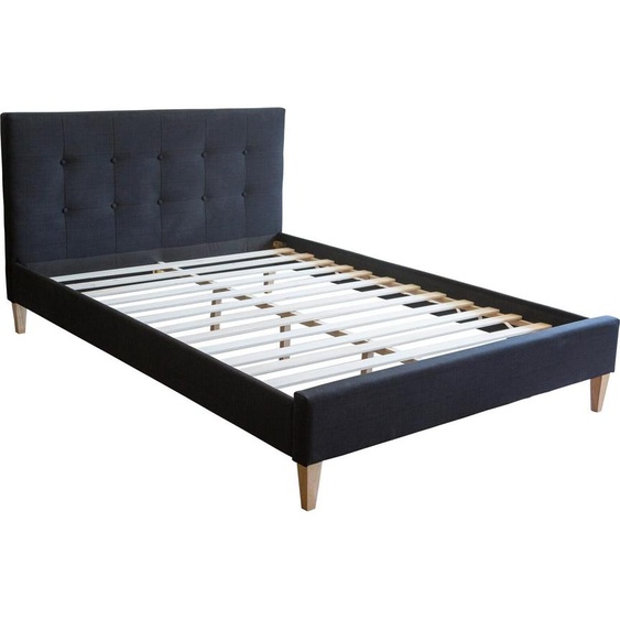 Homestyle4u Lit rembourré 140x200 cm Lit double avec sommier à lattes Tête de lit noire
