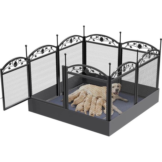 Hondenren Mira - Box pour chiens et chiots - 8 panneaux - Métal - Noir - Intérieur & Extérieur - Pliable - Entraînement & Jeu