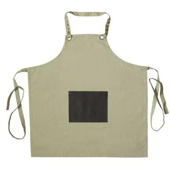 Honoré - Tablier en tissu beige avec poche en simili cuir marron
