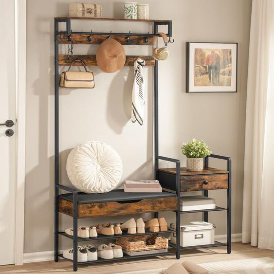 HOOBRO Arbre dentrée avec banc, porte-chaussures et manteau pour entrée, porte-manteau avec banc, siège rembourré en polyuréthane