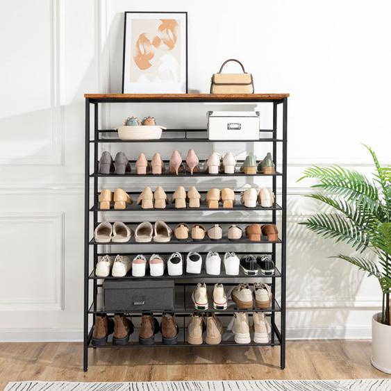 Étagère à Chaussures - HOOBRO - 8 Niveaux - Marron Rustique - Métal - Vintage