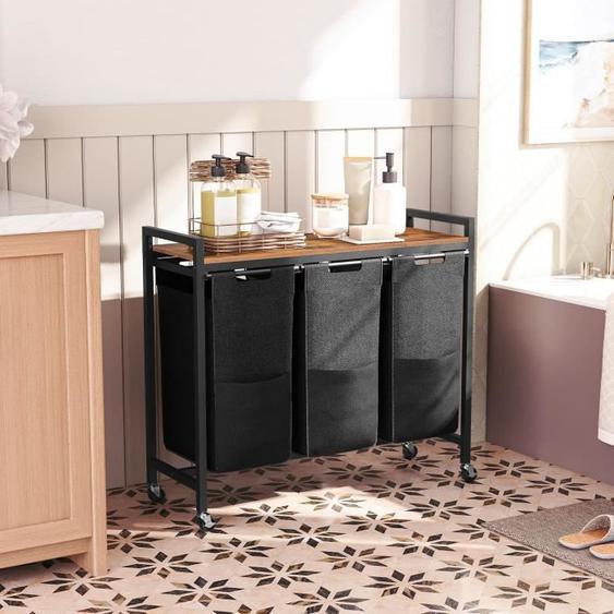 Panier à Linge - HOOBRO - 3 Compartiments - Tissu Oxford Amovibles - Style Industriel - 39,8 L