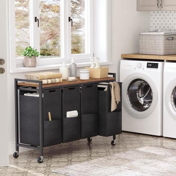 HOOBRO Panier à Linge, Corbeille à Linge Sale, Rangement 4 Compartiments, 4 x 39,8 L, Étagère, 4 Sacs en Tissu Oxford Amovibles