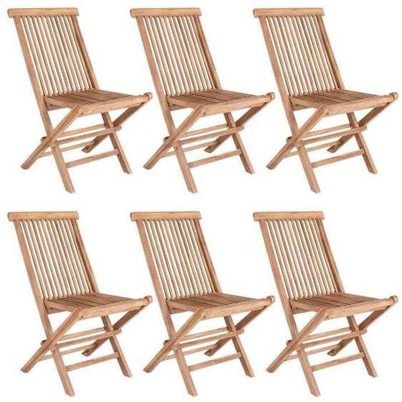 HORIZON - Lot de 6 Chaises de Jardin en Teck Massif Naturel