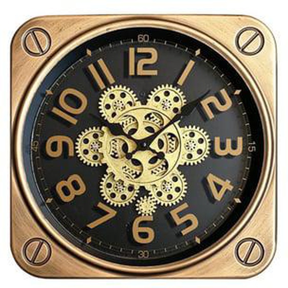 Horloge carrée à mécanismes métal doré 35cm